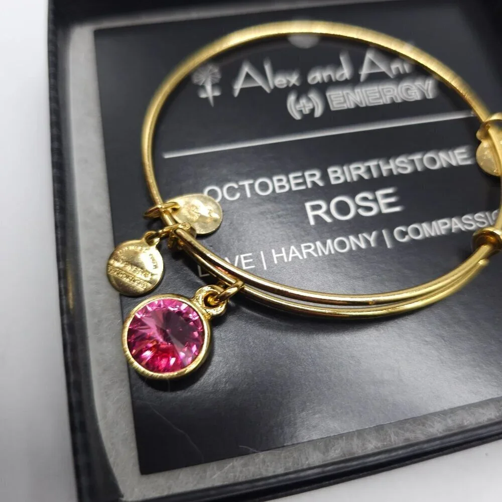 Alex And Ani October Birthstone Rose Gold Bangle Bracelet With Charms